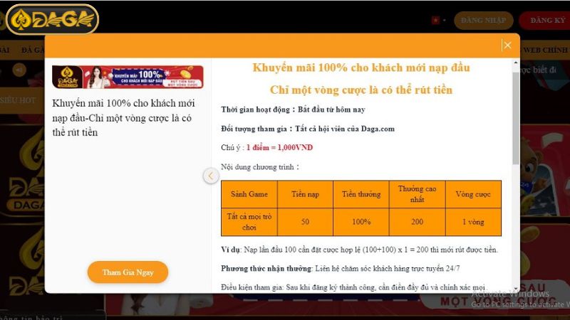 Bỏ túi thông tin chi tiết về điều kiện tham gia khuyến mãi nạp tiền lần đầu DAGA